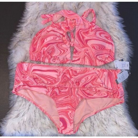 Women's Plus Mid-Rise Retro Twist Front Swimsuit Bathing Suit Size 2X - Picture 1 of 8